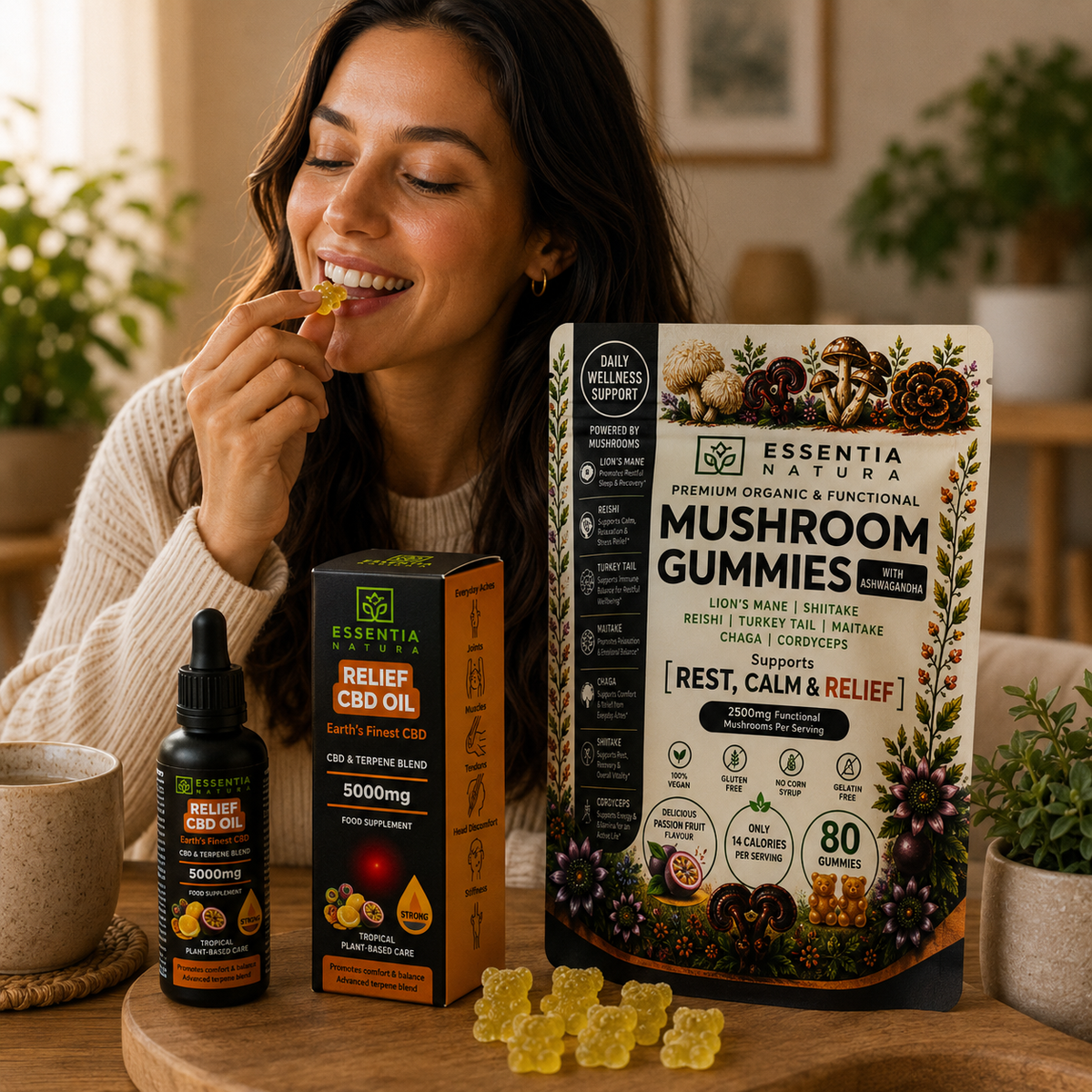 Essentia Natura Premium Mushroom Gummies and CBD Oil range – the ultimate plant-powered wellness stack for sleep, stress, and recovery