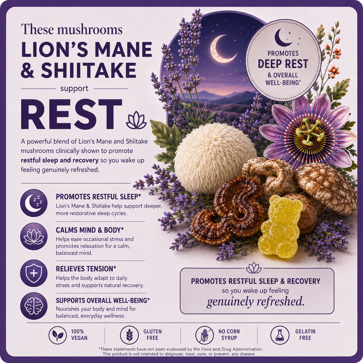
                  
                    Mushroom Gummies for Rest, Calm & Pain Relief | Essentia Natura | 80 Gummies | Vegan
                  
                