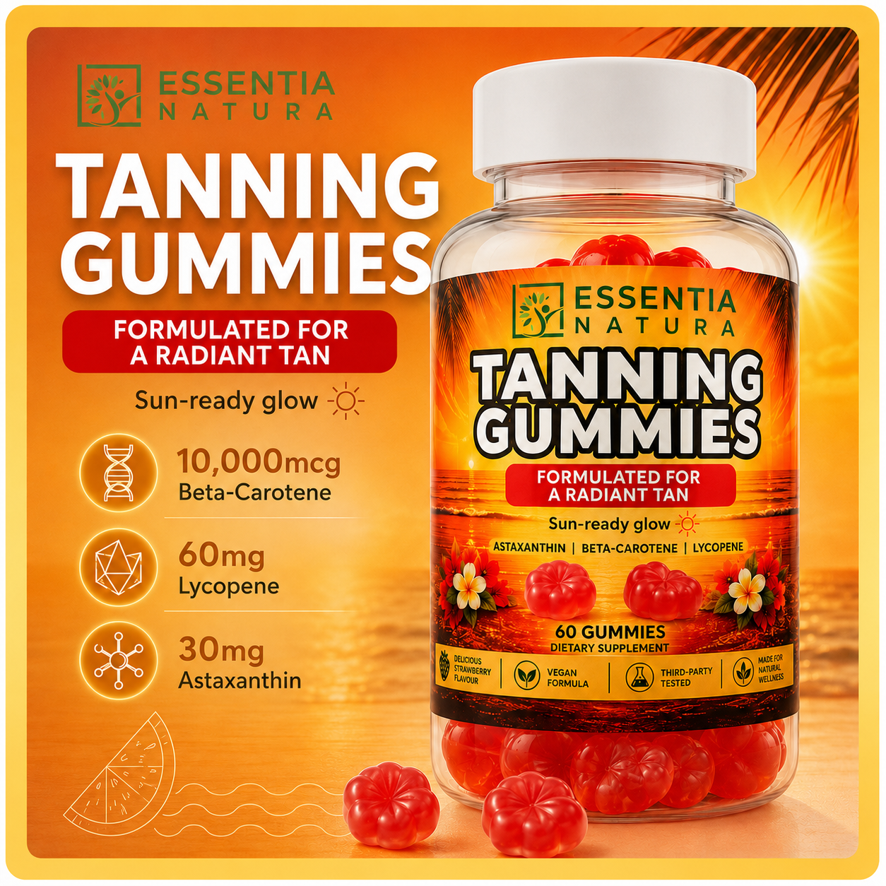
                  
                    Tanning Gummies | Boost Melanin & Get a Radiant Tan Naturally | Essentia Natura | 60 Gummies
                  
                