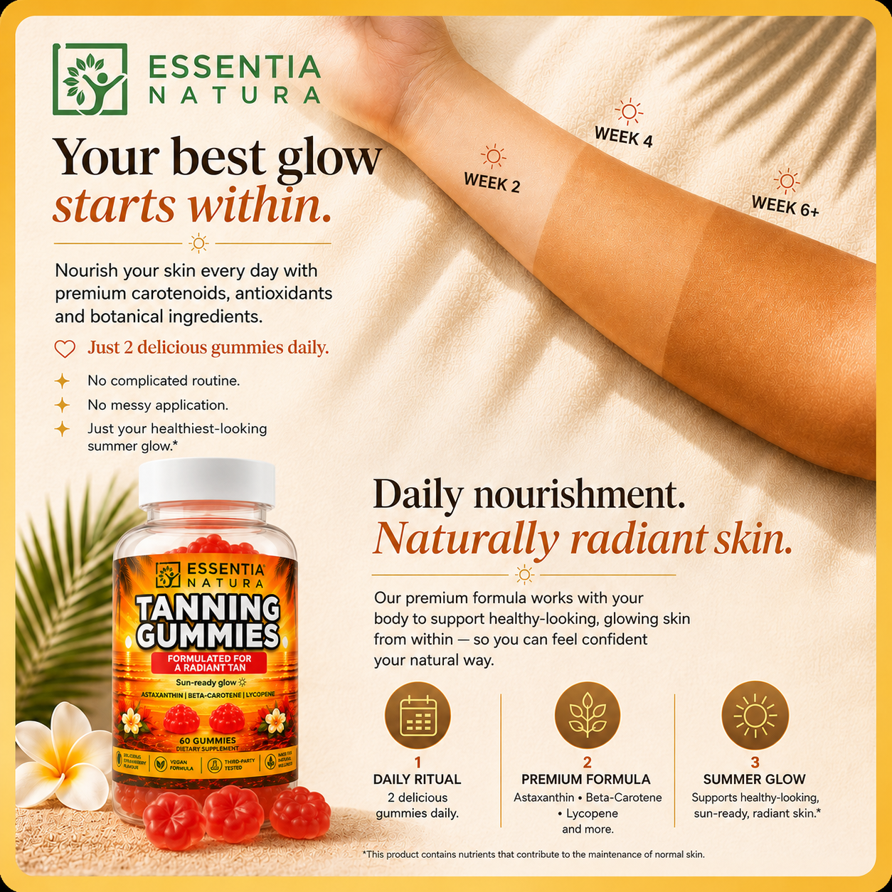 
                  
                    Tanning Gummies | Boost Melanin & Get a Radiant Tan Naturally | Essentia Natura | 60 Gummies
                  
                