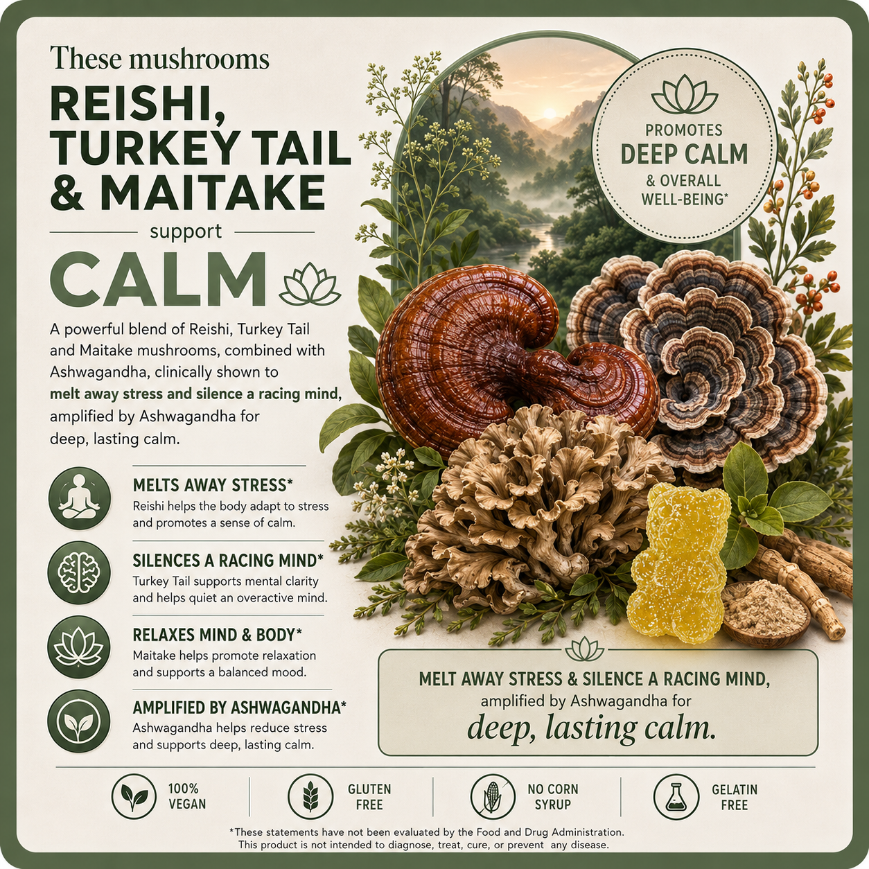 
                  
                    Mushroom Gummies for Rest, Calm & Pain Relief | Essentia Natura | 80 Gummies | Vegan
                  
                