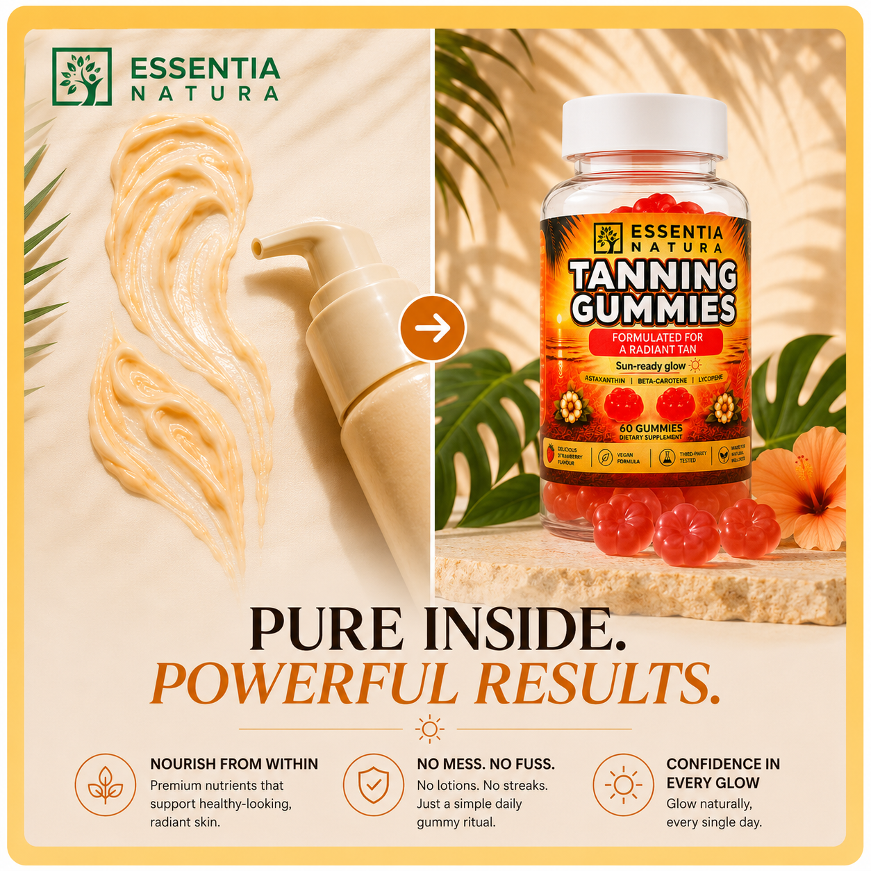 
                  
                    Tanning Gummies | Boost Melanin & Get a Radiant Tan Naturally | Essentia Natura | 60 Gummies
                  
                